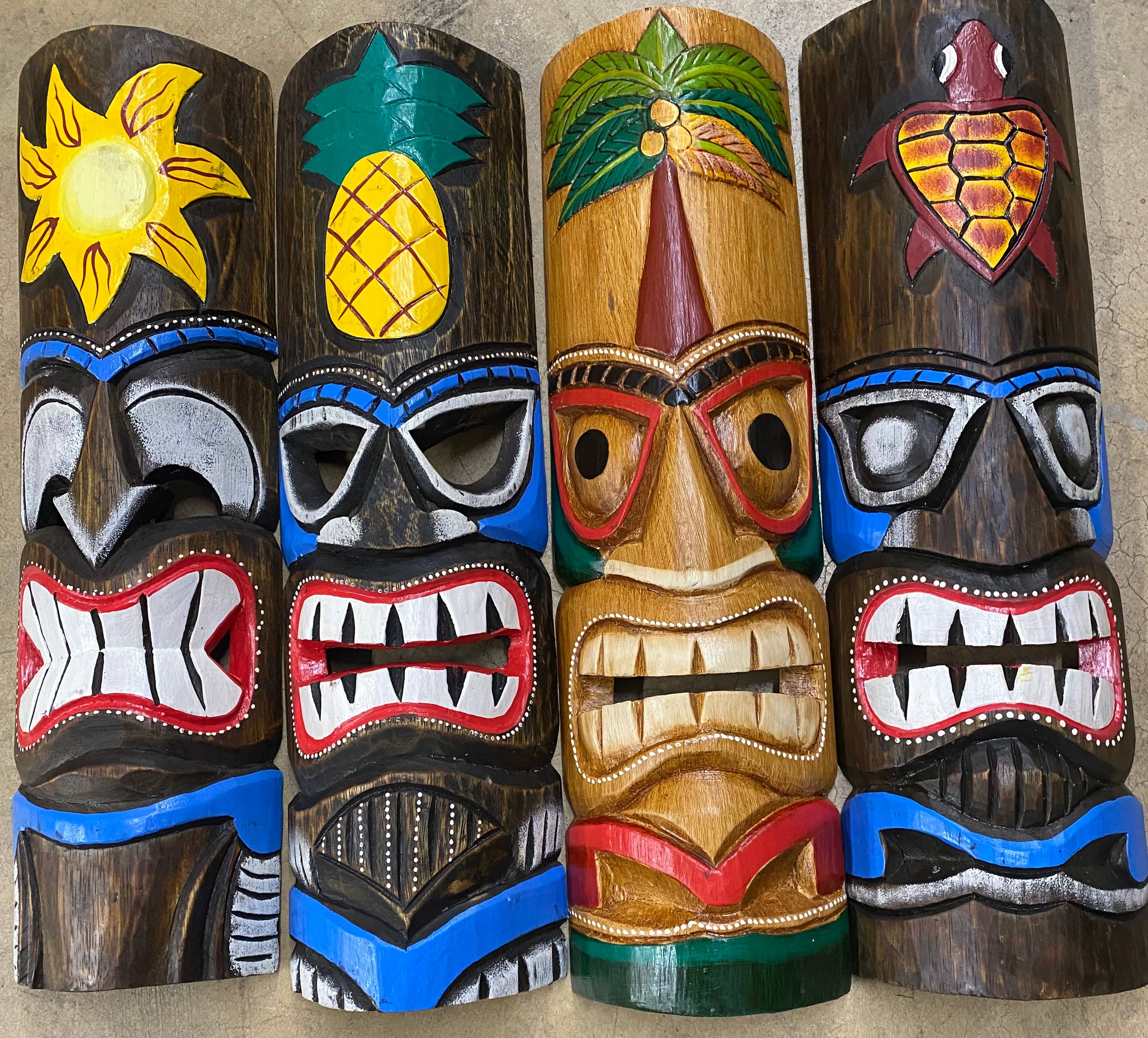 Set of 5 Polynesian Style Wooden Tiki Masks 12 Inch