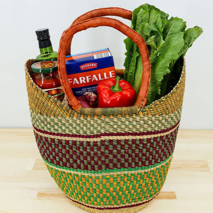 Weavers in Bolga, Ghana make these U-Shopper shopping tote. Great for the or the farmers market.