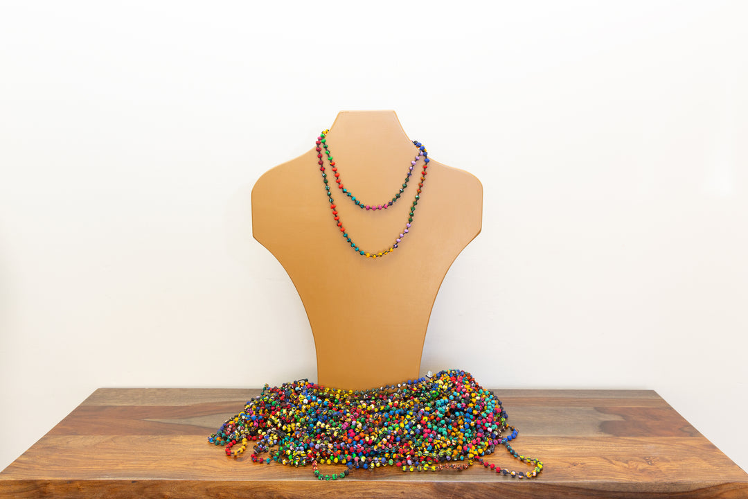 African Cloth and Beads Necklaces, multicolor