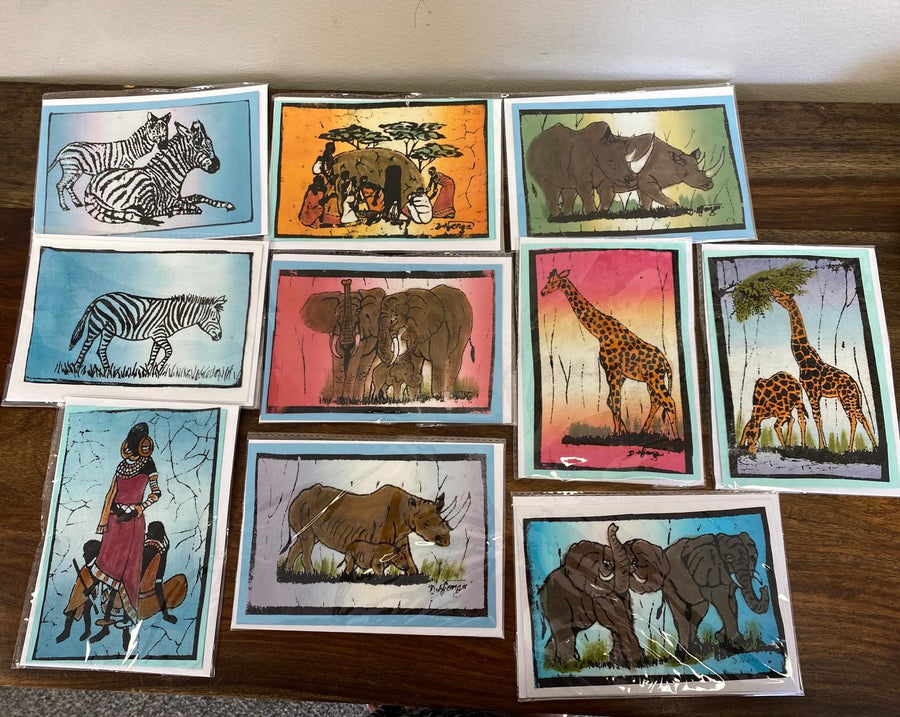 Assorted handpainted wildlife greeting cards, artisan-made in Kenya

