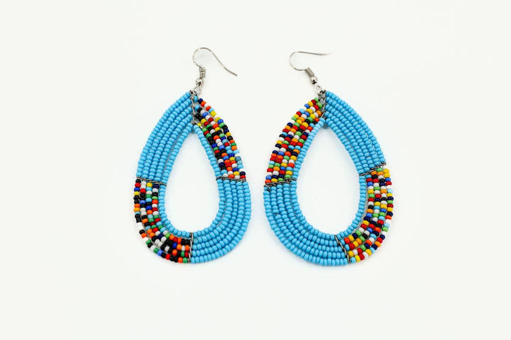 Hoop earrings with traditional African bead patterns and hypoallergenic wires.