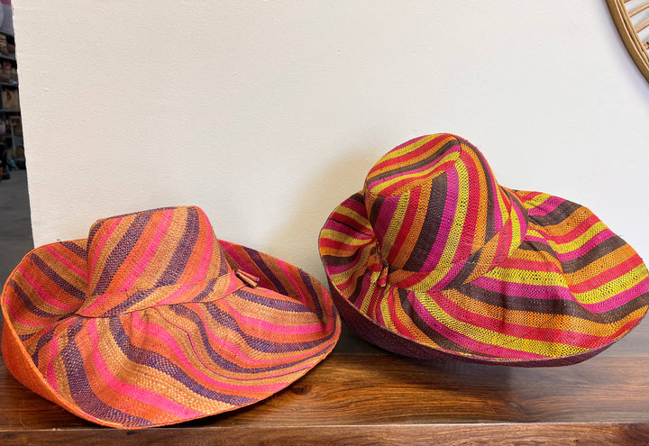 Handmade raffia hat detail showing natural texture and weave.