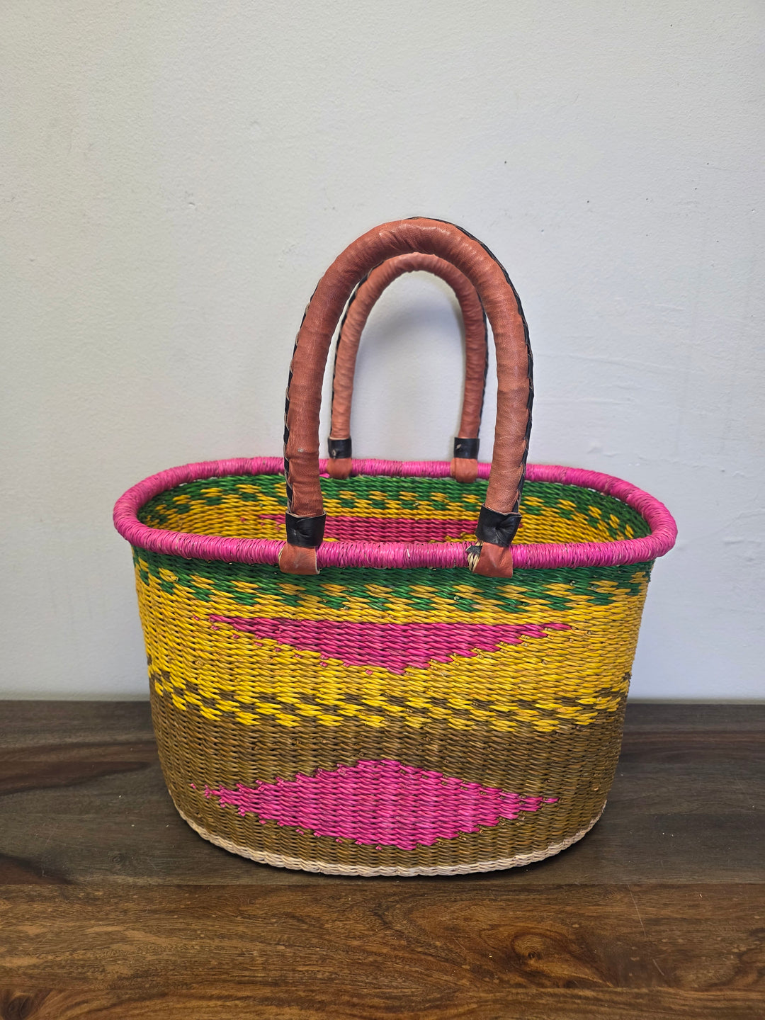 Bright colored wettable oval market basket great for going to the market or the garden.