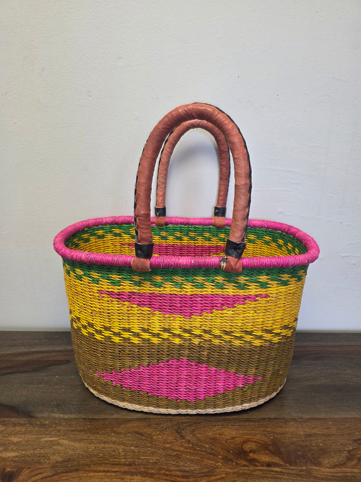 Bright colored wettable oval market basket great for going to the market or the garden.