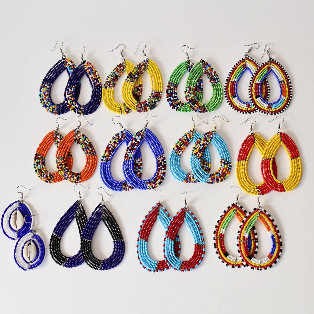Assorted pack of twelve lightweight hoop earrings made by Kenyan women artisans.