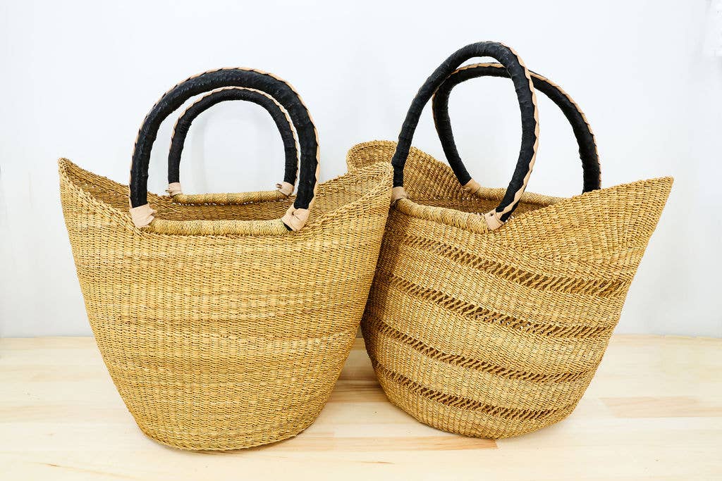 Handwoven Bolga Shopper Basket from Ghana. Dye free basket, open weave, and handmade in Ghana.