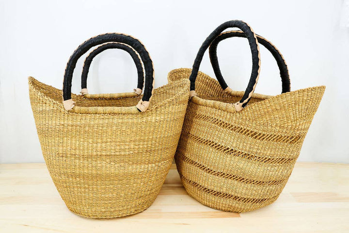 Handwoven Bolga Shopper Basket from Ghana. Dye free basket, open weave, and handmade in Ghana.