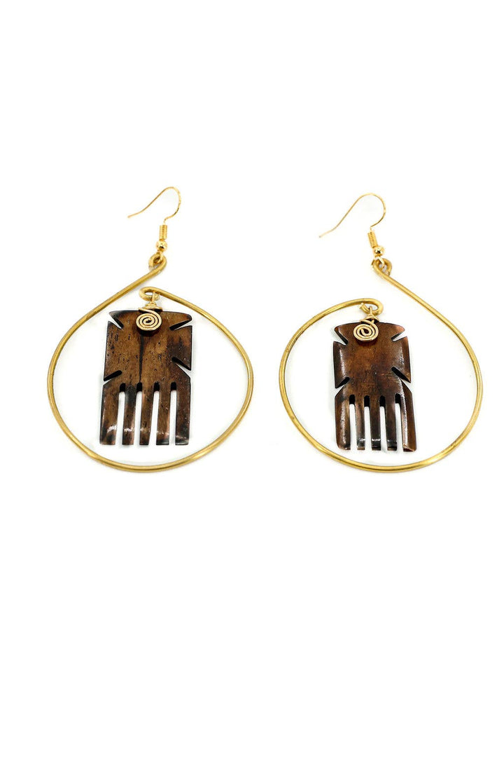 Fair trade up-cycled bone and brass earrings, hand-carved and hand-batiked with nickel and lead-free ear wires.
