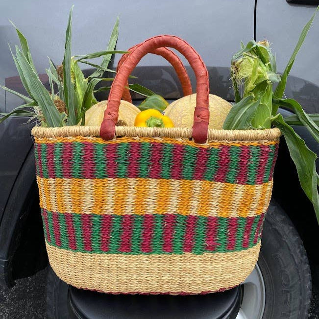 Farmers market basket with a veggie haul from todays market.