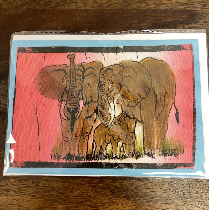 Elephant family art greeting card, fair trade, hand-painted in Kenya.