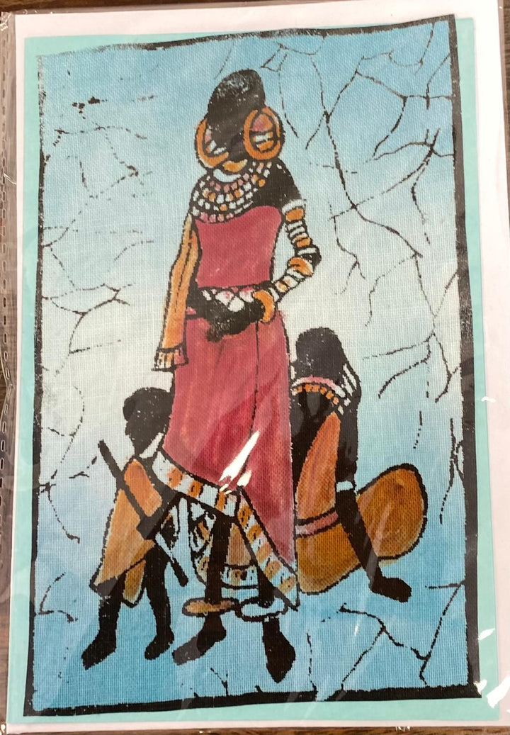 Masai handpainted card with envelope, one-of-a-kind fair trade card.