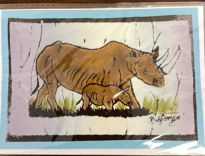 Illustration of a rhinoceros on a textured paper background greeting card. Perfect for any occassion.