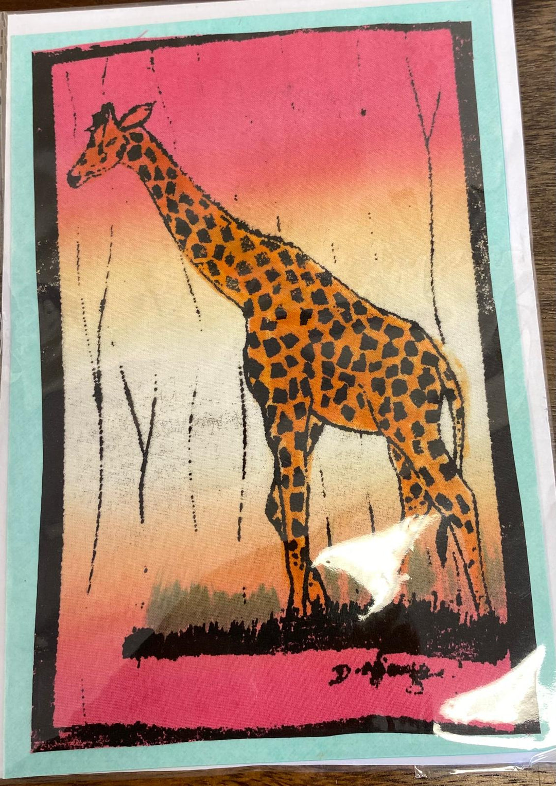 Handpainted giraffe greeting card with envelope, fair trade from Kenya.