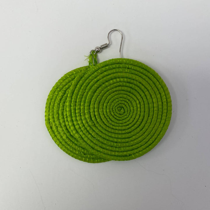 Lightweight woven raffia earrings in vibrant fair trade designs.