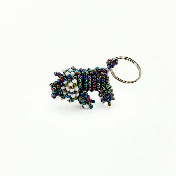 Beaded elephant keychain crafted from colorful glass beads, perfect as a zipper pull or bag charm.