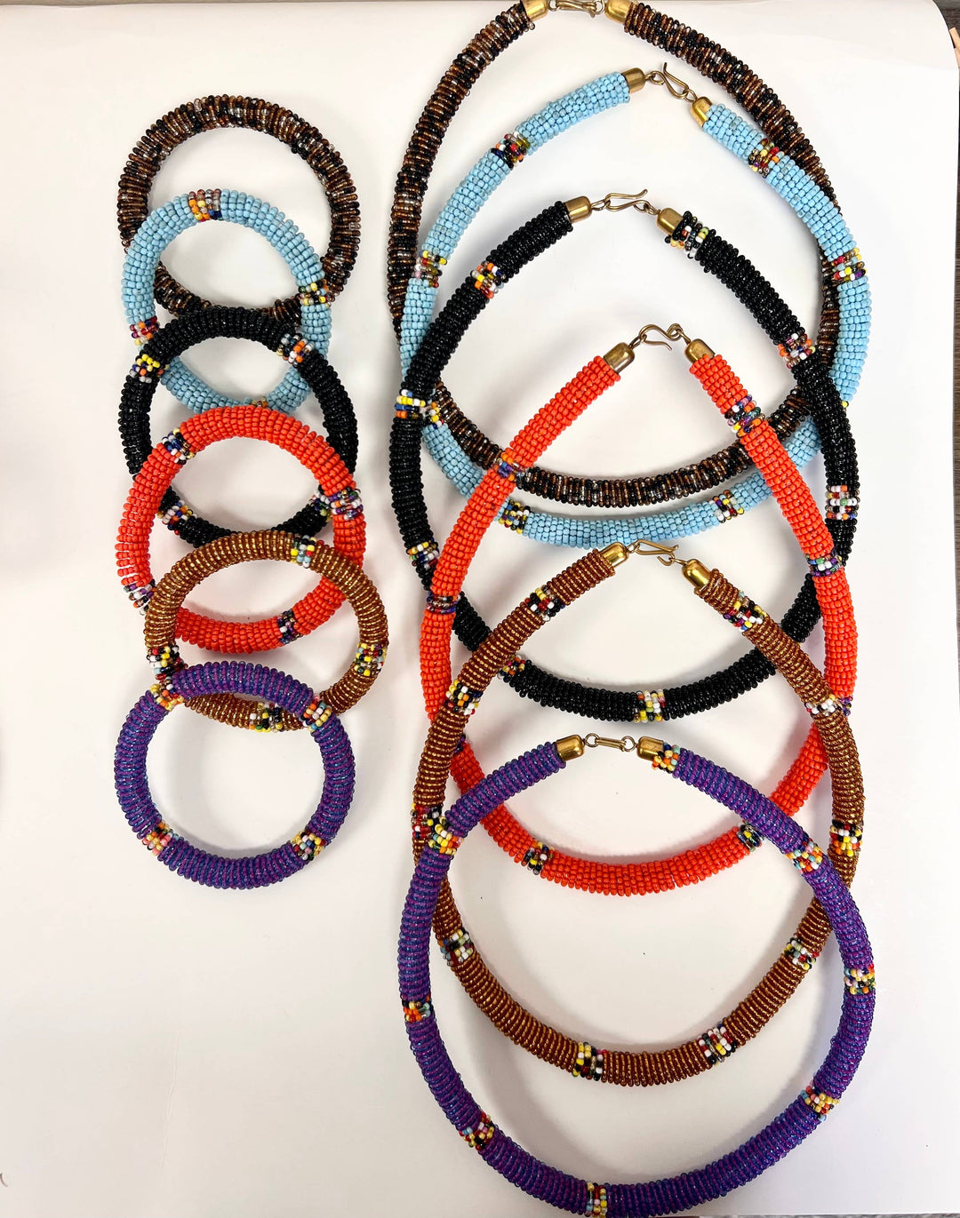 African jewelry set featuring vibrant beads in traditional Maasai style.