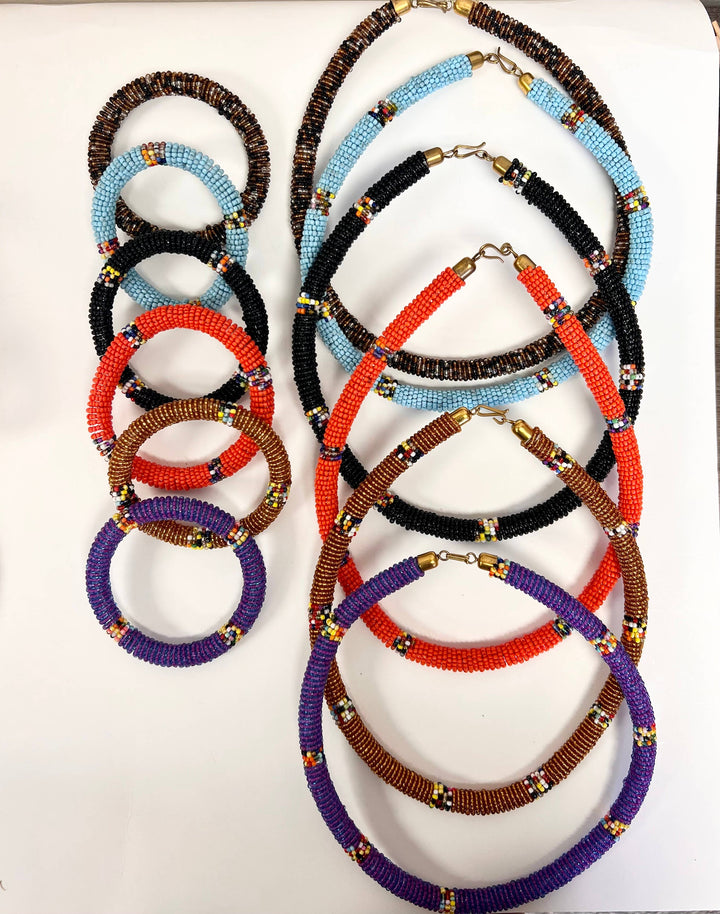 African jewelry set featuring vibrant beads in traditional Maasai style.