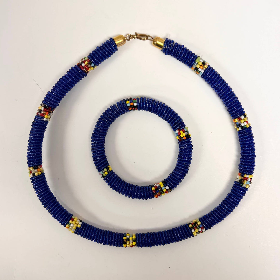 African jewelry set featuring vibrant beads in traditional Maasai style.