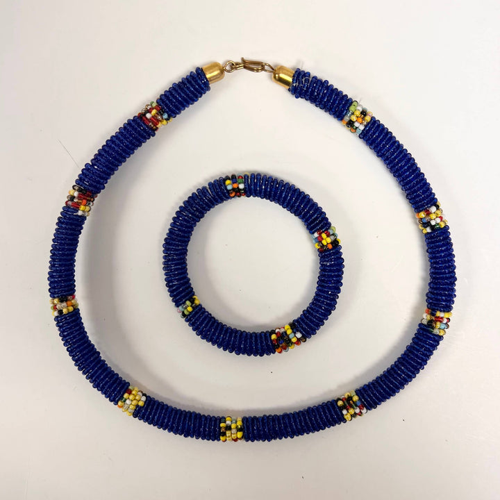 African jewelry set featuring vibrant beads in traditional Maasai style.