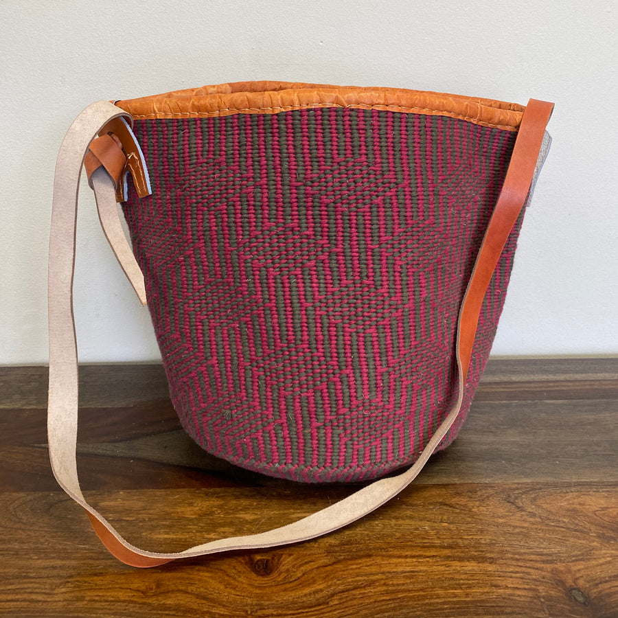 Fair trade sisal open tote bag with leather trim and knotted strap – handmade in Kenya.