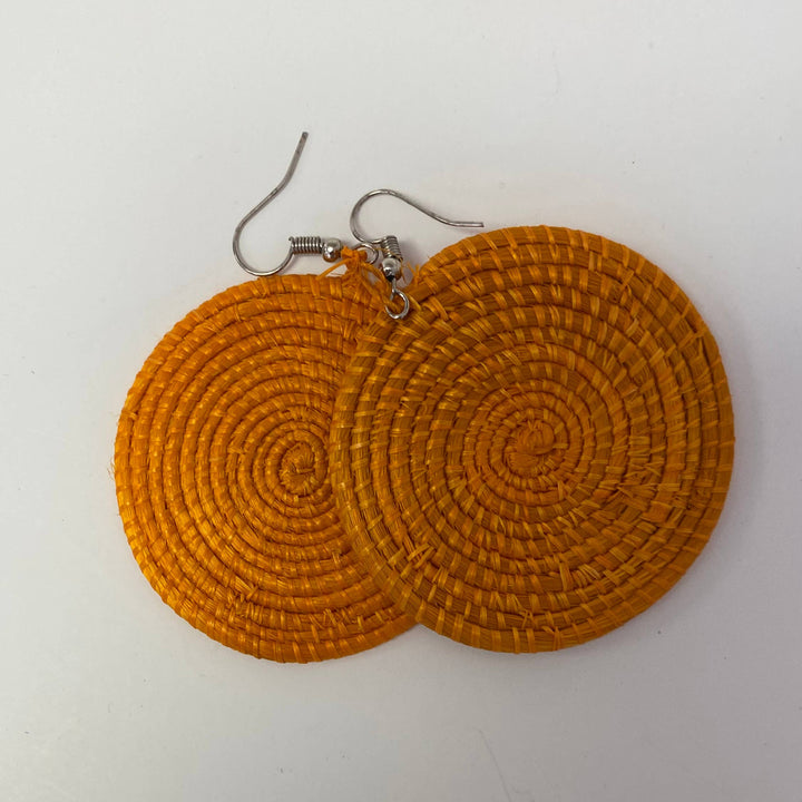 Colorful artisan-made raffia earrings, fair trade set of twelve.