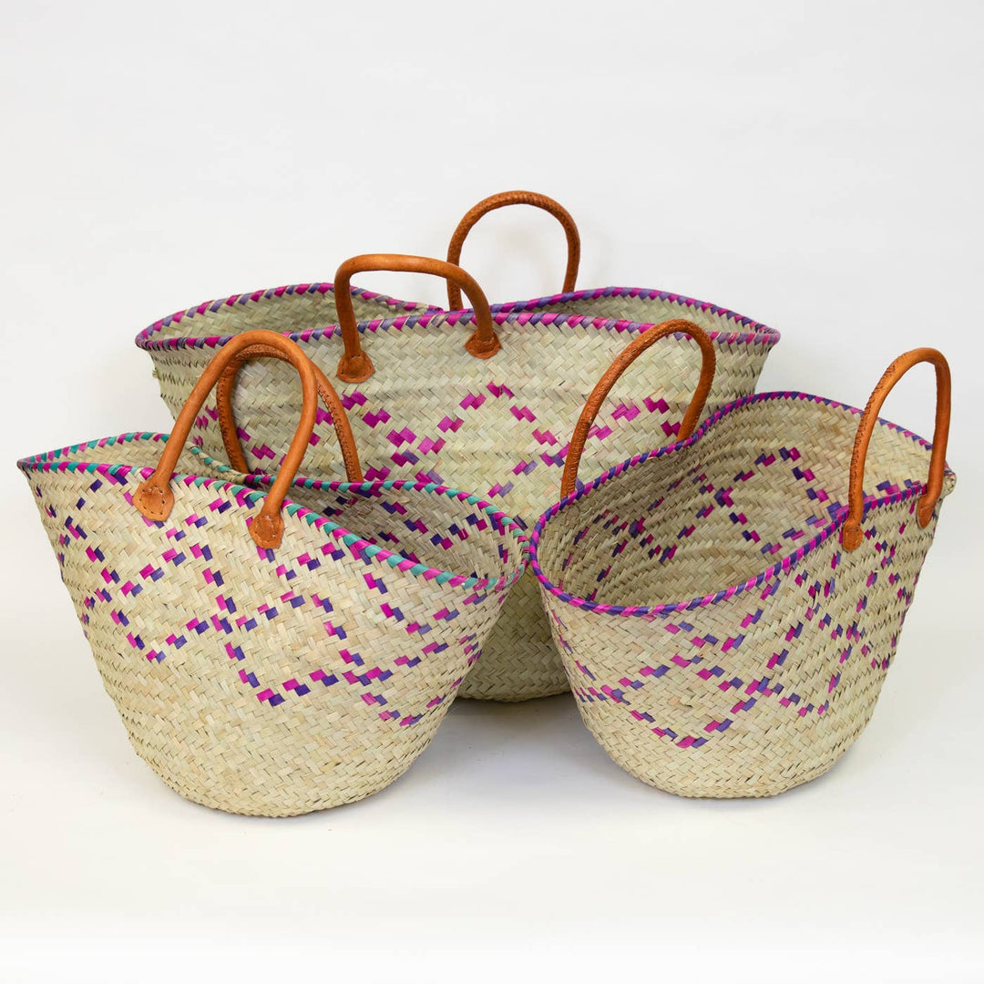Eco-friendly palm leaf tote bag used for groceries, beach outings, or home storage.