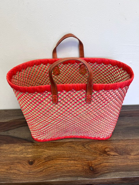 Eye catching red tote perfect for a sunny day at the beach.