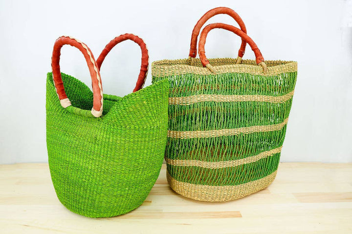 Multi-use green lace, handmade basket tote perfect for storage or travel.