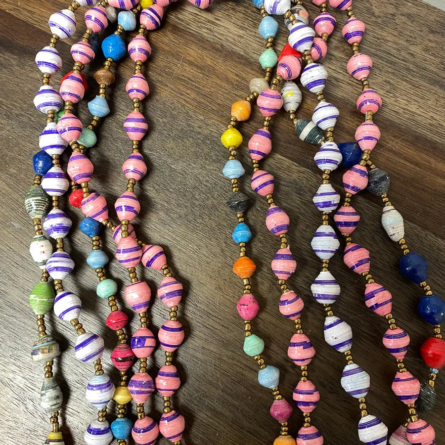 Detail of unique, handcrafted beads in assorted colors and patterns.
