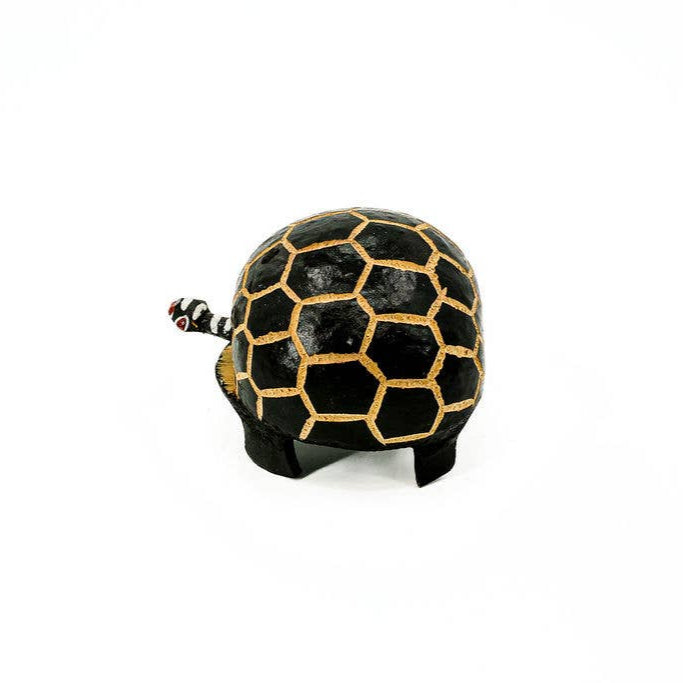 Fair trade turtle bobblehead figurine hand-carved from natural gourd and polished, eco-friendly artisan turtle decor.