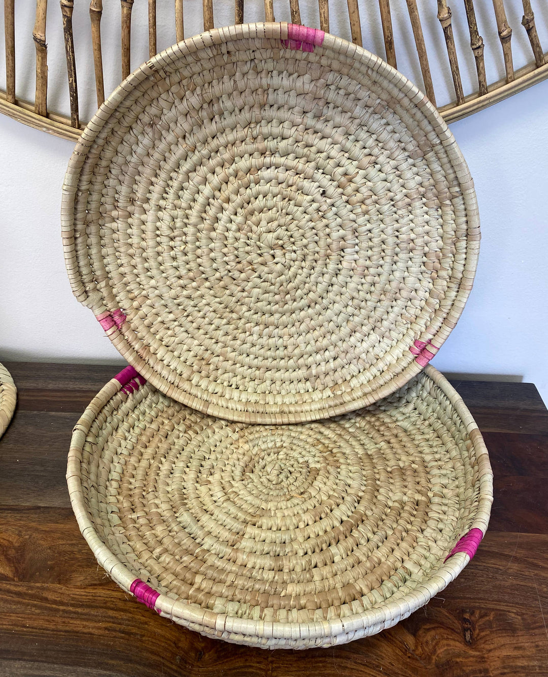 Artisan-made African palm tray for ottoman or serving.