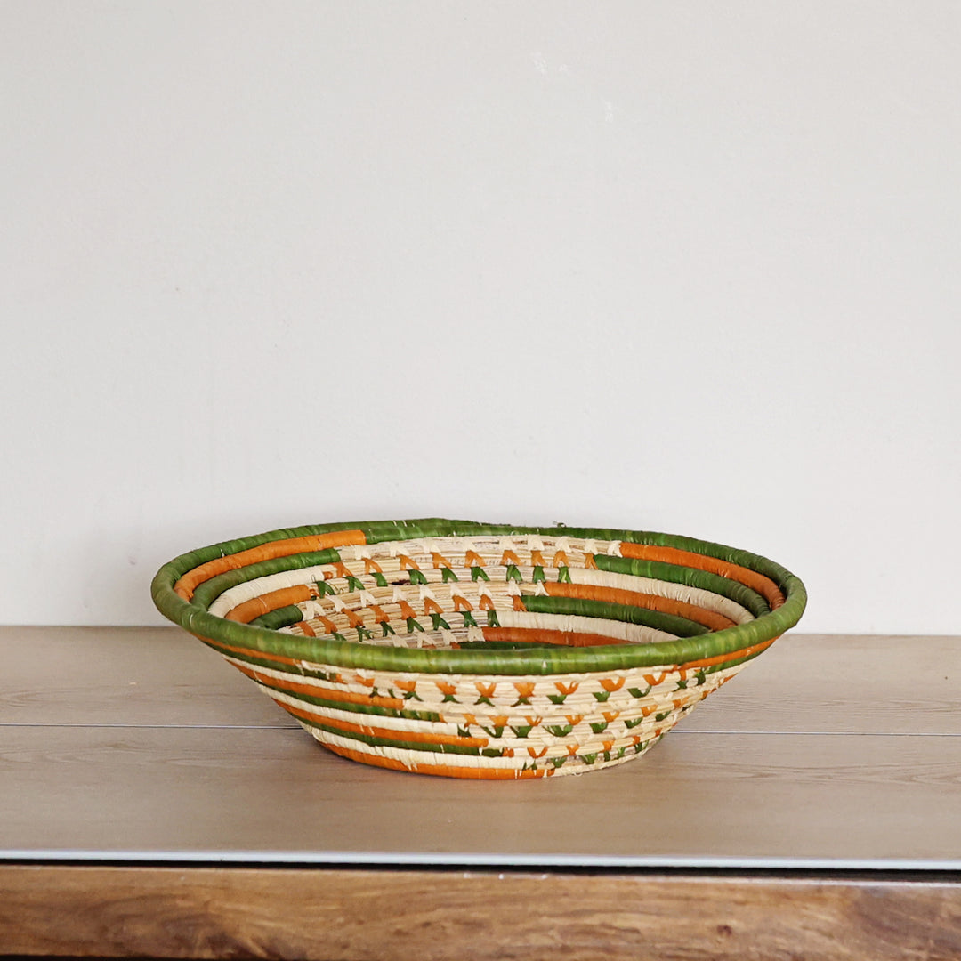 Bukedo and Raffia Bowl - Green and White