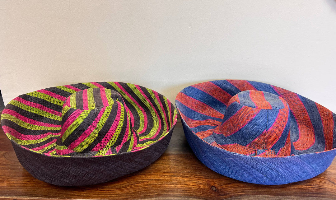 Foldable raffia sun hat, fair trade fashion accessory.
