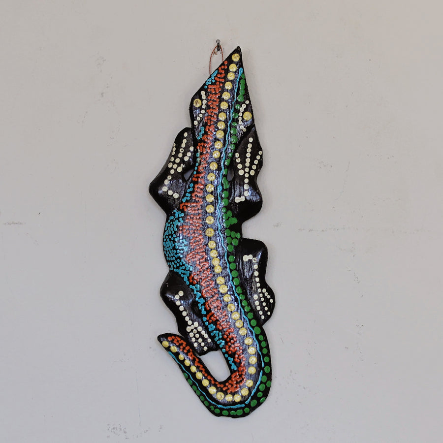 Hand painted gecko wall decor with colorful design handmade by artisans