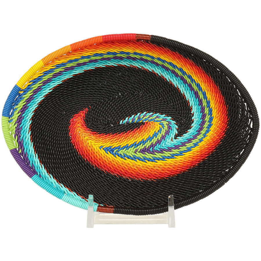 African Rainbow Zulu Wire Soap Dish handwoven in South Africa with a bold multicolor pattern and intricate woven detailing.