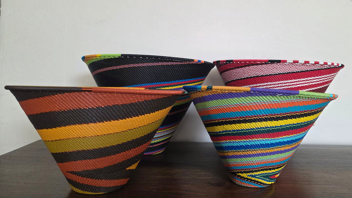 Fair trade Zulu wire funnel basket handmade in South Africa for tabletop and home decor