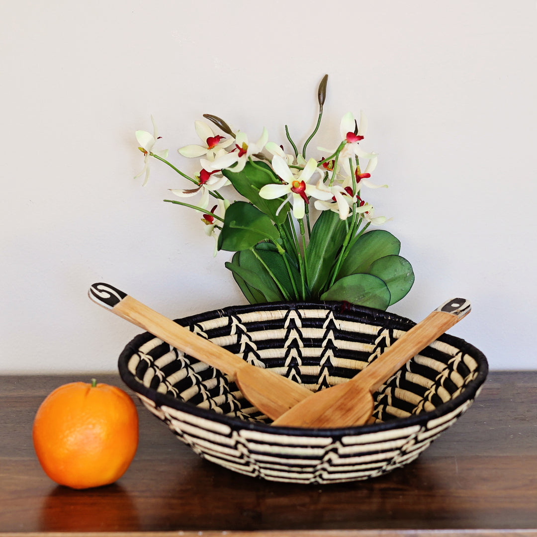 Long handled batik serving set, in wood. Great for hosting and decorative decor.