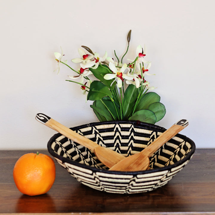 Long handled batik serving set, in wood. Great for hosting and decorative decor.
