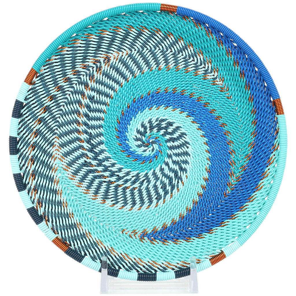 Handwoven Zulu Wire Small Tray in Beach from South Africa in a variety of colorful and neutral artisan patterns.