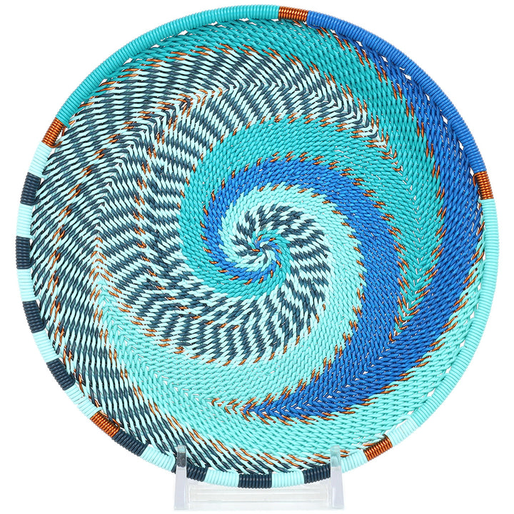 Handwoven Zulu Wire Small Tray in Beach from South Africa in a variety of colorful and neutral artisan patterns.