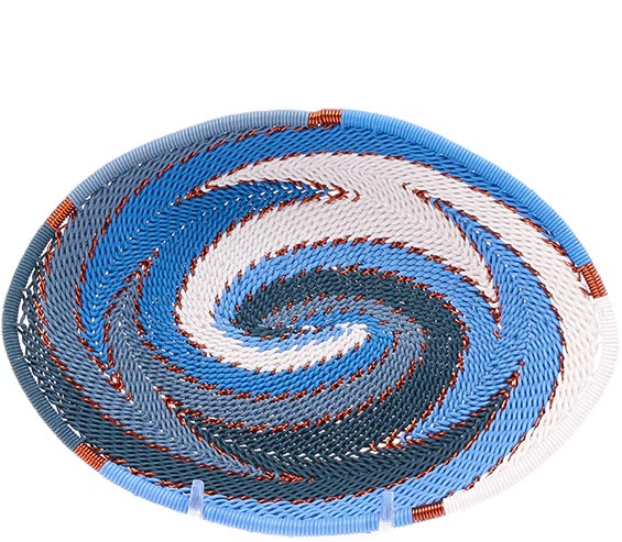 Handwoven Zulu Wire Soap Dish in Beach color way from South Africa in a variety of colorful and neutral artisan patterns.