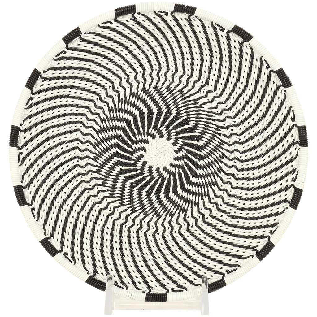 Handwoven Zulu Wire Small Tray in Black and White from South Africa in a variety of colorful and neutral artisan patterns.