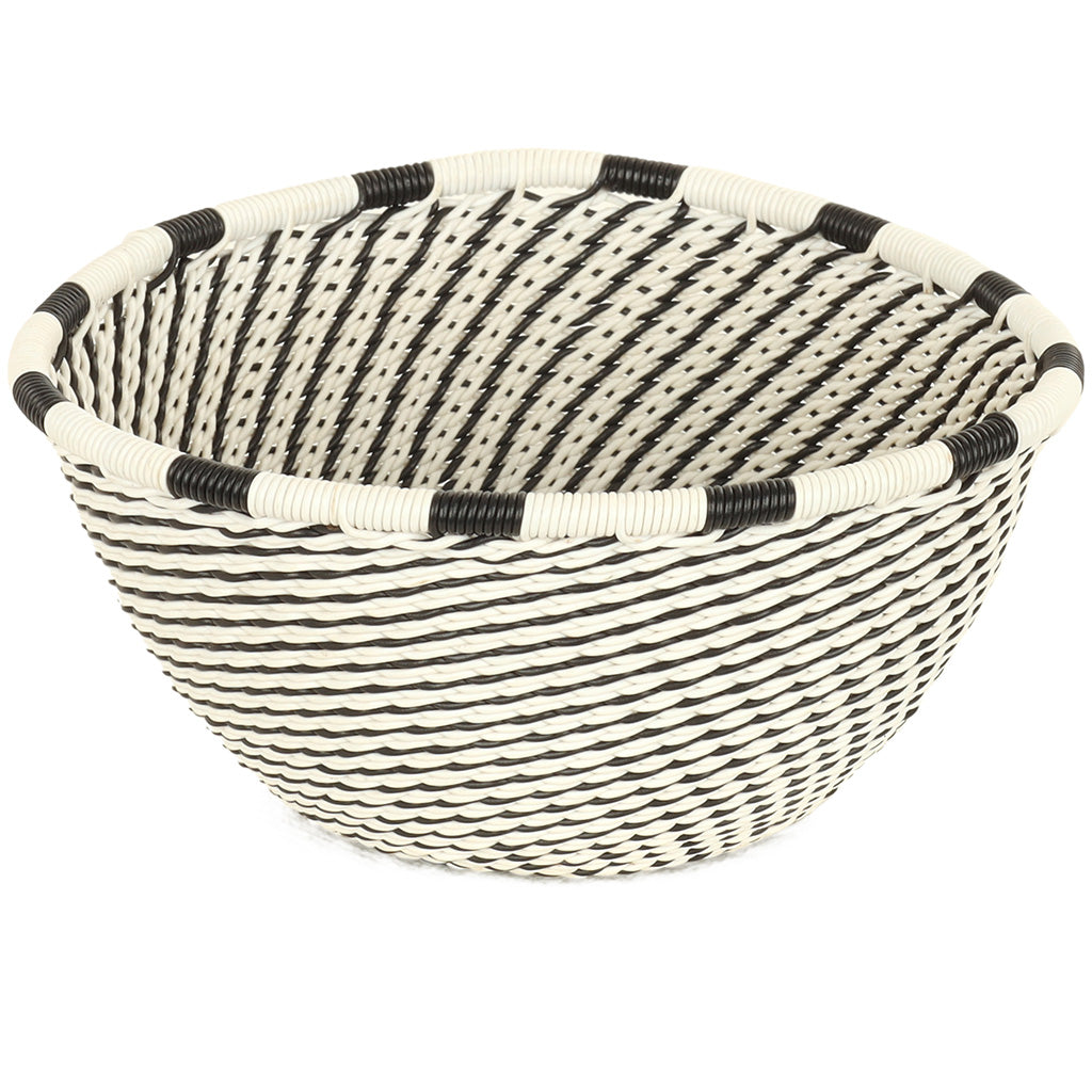 Handwoven Black and White Zulu Wire Small Triangle Bowls from South Africa in a variety of colorful and intricate artisan patterns.