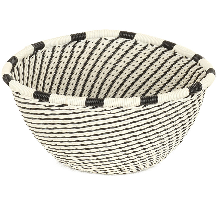 Handwoven Black and White Zulu Wire Small Triangle Bowls from South Africa in a variety of colorful and intricate artisan patterns.