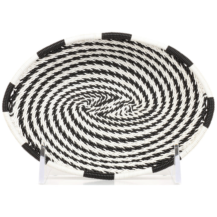 Handwoven Zulu Wire Soap Dish in Black and White color way from South Africa in a variety of colorful and neutral artisan patterns.