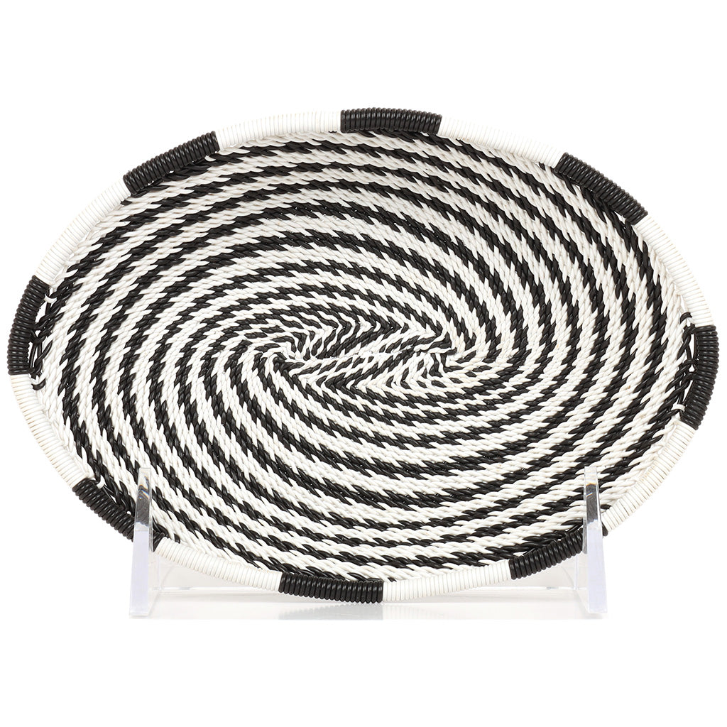 Handwoven Zulu Wire Soap Dish in Black and White color way from South Africa in a variety of colorful and neutral artisan patterns.