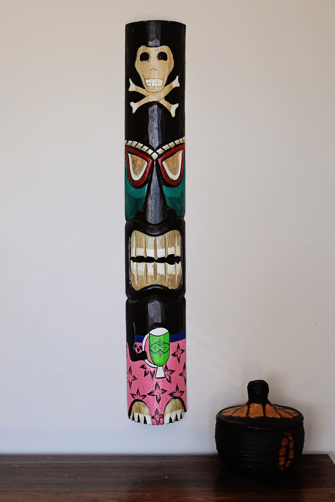 Large bamboo tiki mask statement wall piece for home or outdoor decor