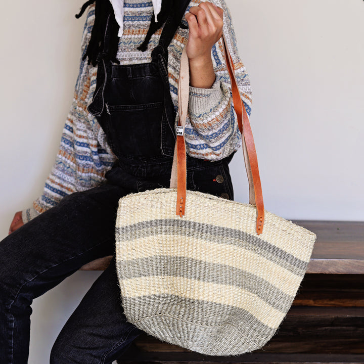 Long handled striped tote bag, our Char Wilma Tote will be your next favorite fair-trade tote bag.