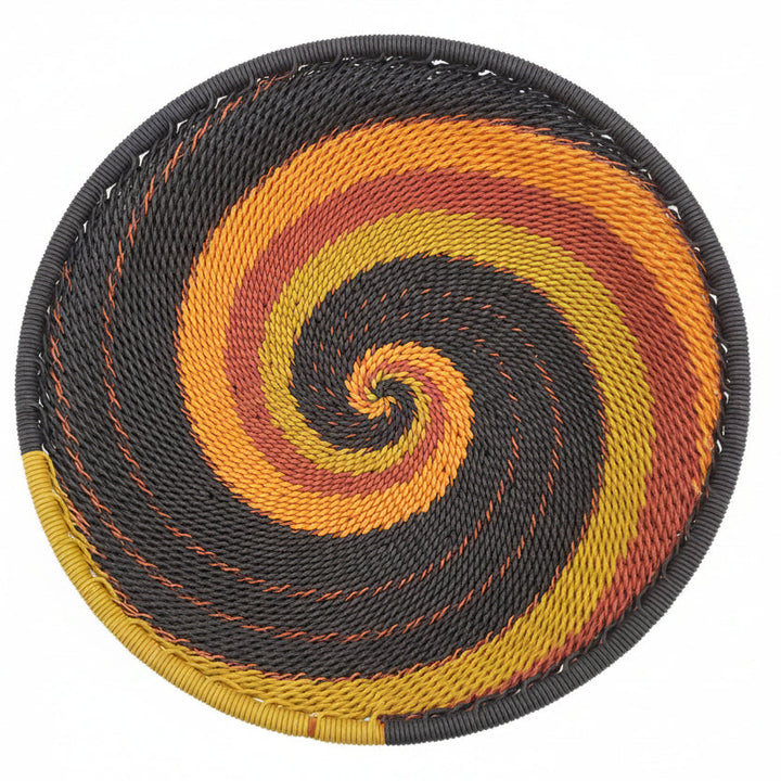 Handwoven Zulu Wire Small Tray in Clay from South Africa in a variety of colorful and neutral artisan patterns.