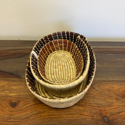 Brown cloth lined woven bread basket bowl handmade fair trade for kitchen and dining table